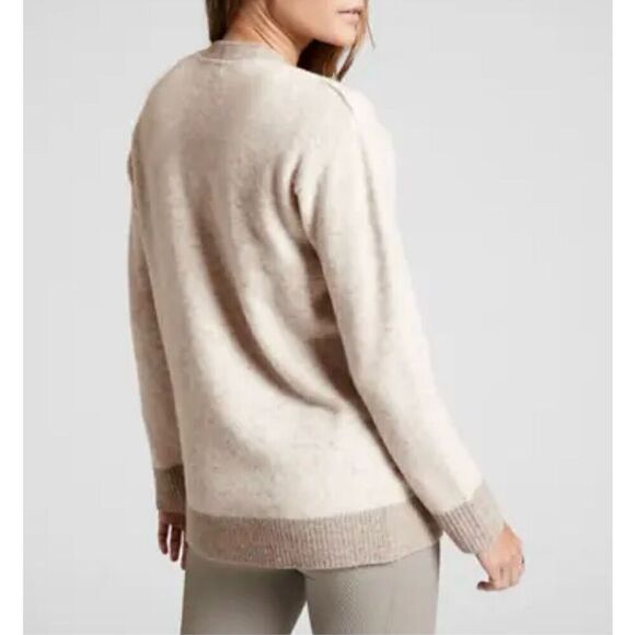ATHLETA Westlake Cardigan Sweater size Small Petite Merino Wool Bland Cream Gray - Picture 2 of 12